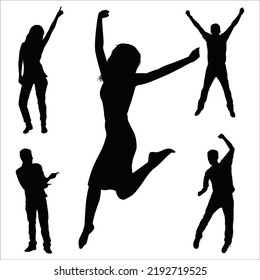 Vector Set Of Happy Peoples Silhouettes Illustration Isolated On White Background