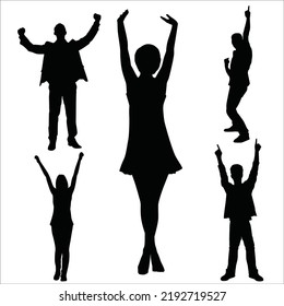 Vector Set Of Happy Peoples Silhouettes Illustration Isolated On White Background
