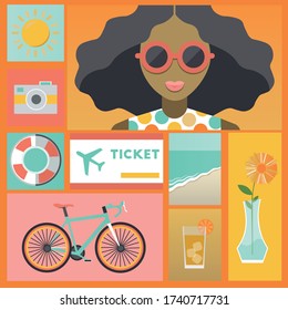 Conjunto de vectores de iconos de verano felices