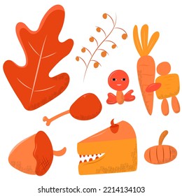 vector set of happy thanksgiving hand drawn art character fit for icon