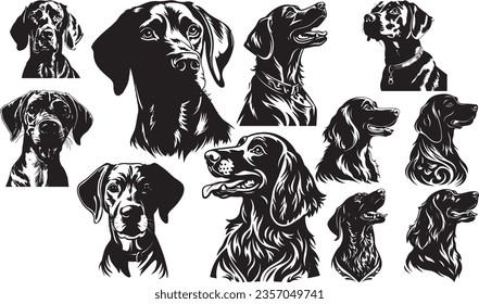 vector set of happy vizsla dog heads