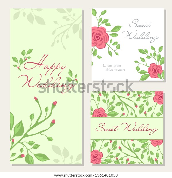 Vector Set Happy Wedding Design Cards Stock Vector Royalty Free 1361401058