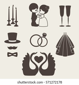 Vector set of happy wedding and Valentine days