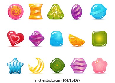 Vector set of hard candy, lollipop and jelly icons. Isolated elements on white background. Perfect for match three game or other design works