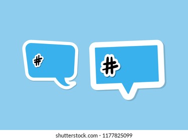 Vector set of hashtag signs on speech bubbles with empty space for text or slogan. Element for social media networks.