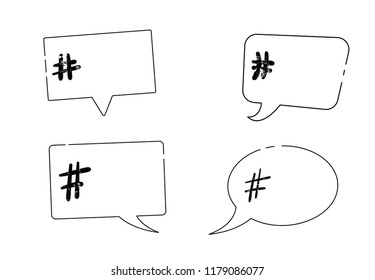 Vector set of hashtag signs on speech bubble with empty space for text. Element for social media networks.