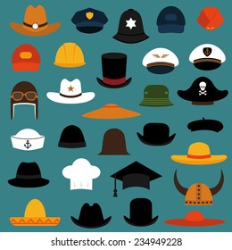 vector set hat and cap illustration, fashion set isolated icons 