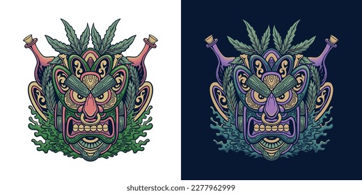Vector set of Hawaii tiki mask illustration design