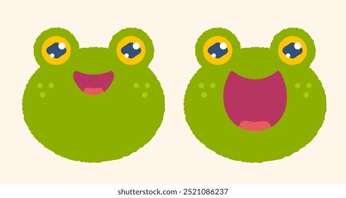 Vector set head of frog in flat style. Cute head of frog for kids. 