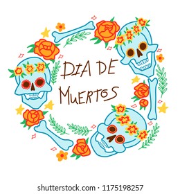 vector set with head of skeleton, die de los muertos, day of dead.