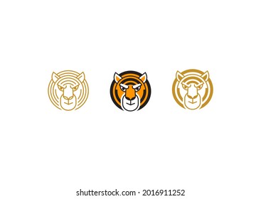 Vector set of the head of Tigers. Design element, mascot, icon, logo element, illustration of the Tiger Zodiac sign, Symbol of 2022 on the Chinese calendar, isolated. Blue Water Tiger, Chine Calendar.