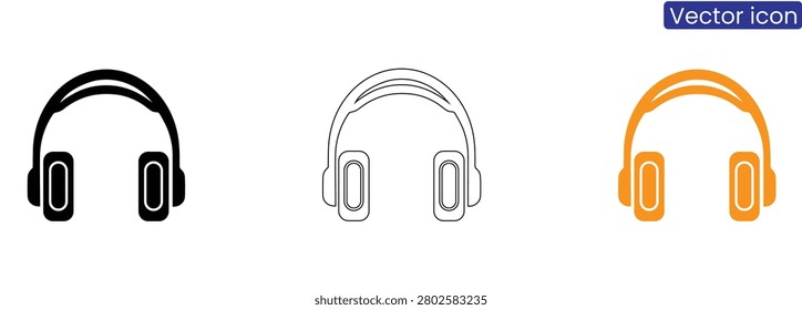 Vector set of headphones icons in black, gray, and orange on white background for music, audio, or technology concepts