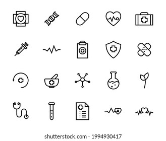 Vector set of Health icons. Line icons Healthy and app icon set. Simple graphic design ideas. Simple outline element collection. Editable Stroke