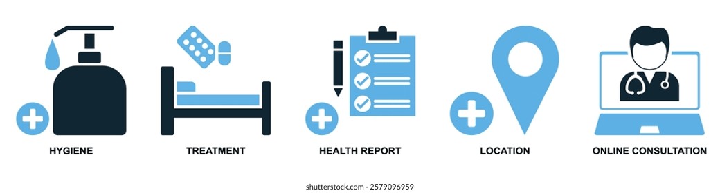 vector set of healthcare icons, medical or medicine medication, emphasizing healthcare and wellness pictogram symbol ui and ux design, glyphs