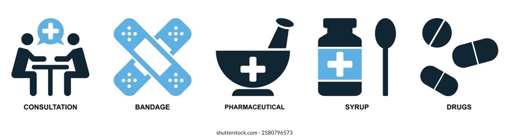vector set of healthcare icons, medical or medicine medication, emphasizing healthcare and wellness pictogram symbol ui and ux design, glyphs