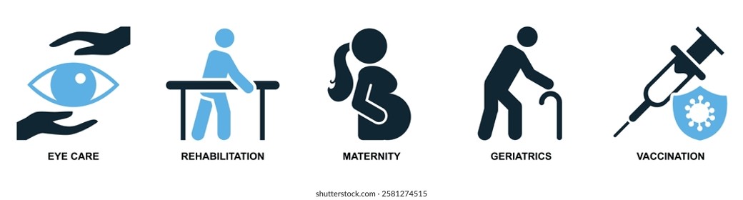 vector set of healthcare icons, medical or medicine medication, emphasizing healthcare and wellness pictogram symbol ui and ux design, glyphs