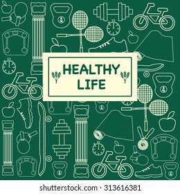Vector  set of Healthy Life icons in trendy linear style mono line  icons about fitness sport and Healthy Lifestyle - Illustration