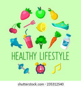 Vector set of Healthy lifestyle icons in trendy flat style