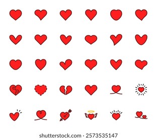 Vector set of heart color line icons. Pixel perfect.