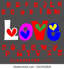 Vector set of heart decorated hand drawn ABC letters trendy alphabet fonts typeface