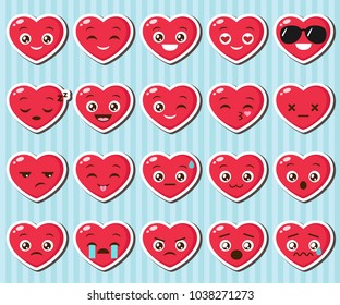 Vector set of heart emoji. Collection of different heart icons stickers