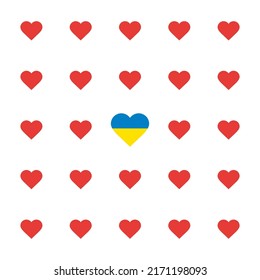 Conjunto de vectores con corazón y bandera ucrania