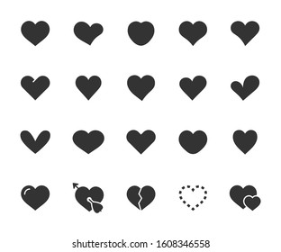 Vector set of heart flat icons. Pixel perfect, scalable 24, 48, 96 pixels.