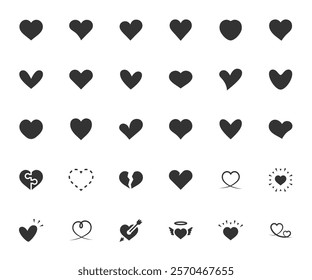 Vector set of heart flat icons. Pixel perfect.