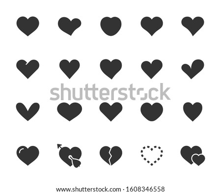 Vector set of heart flat icons. Pixel perfect, scalable 24, 48, 96 pixels.
