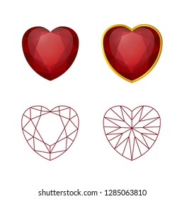 vector set of heart form rubies on white background