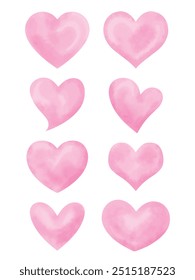Vetor Set of Heart. Ilustração desenhada à mão (estilo aquarela) isolada em um fundo branco