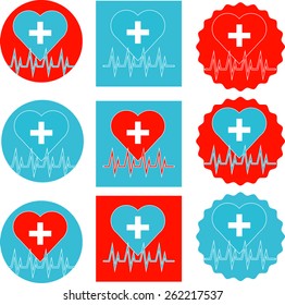 vector set heart with heartbeat on different background