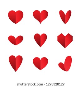 Vector set of heart icons isolated on white background