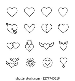 Vector set of heart line icons.