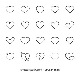 Vector set of heart line icons. Pixel perfect, scalable 24, 48, 96 pixels.