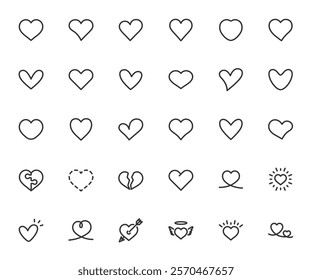 Vector set of heart line icons. Pixel perfect.