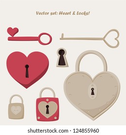 vector set - heart and lock