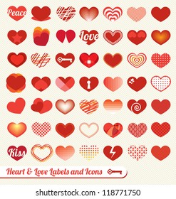 Vector Set: Heart and Love Labels and Icons