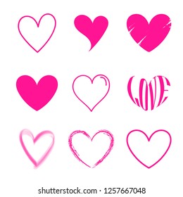 Vector set heart outline draw the hand.Plastic Pink Trend of the Year 2019 Colors.