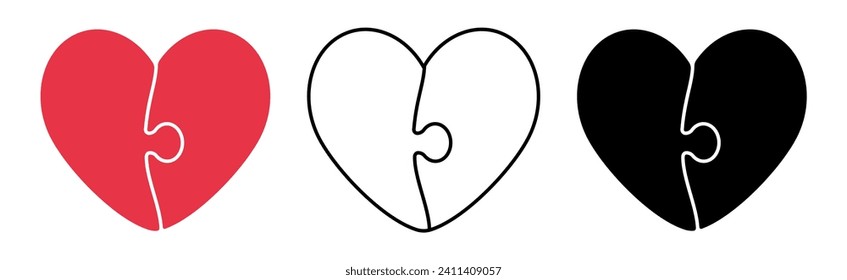 Vector set with heart puzzle. Symbols of love. Valentine's day.