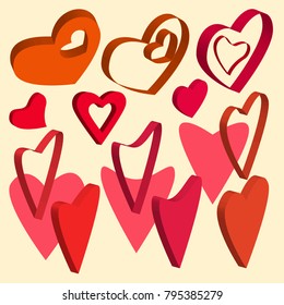 Vector set of hearts for decoration for Valentine's Day holiday.