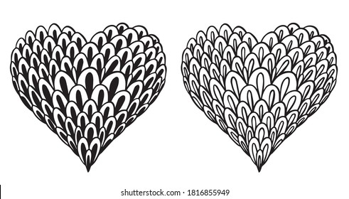 vector set of hearts doodle hand drawn for valentine's day