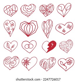 Conjunto vectorial de corazones en estilo doodle. Imagen de corazones con San Valentín