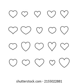 Conjunto de vectores de corazones. Colección de iconos de esquema de forma de corazón.