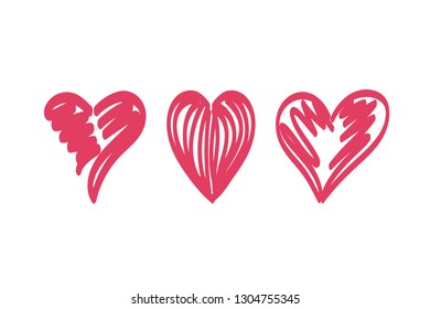 Vector set of the hearts. Heart templates. Variety heart shapes. Valentines hearts. Kit of the hearts. Vintage heart. Funny love hearts. Holiday card.
