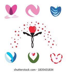 Vector set of hearts. Illustration of different hearts for print, logo, web or element for design.