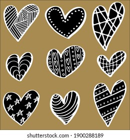 vector set of hearts on mustard background