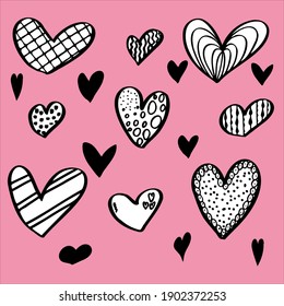 vector set of hearts on pink background