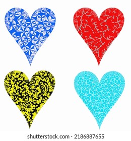 Vector set of hearts with patterns.  Isolated stickers or icons about love.