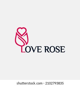 Conjunto de vectores de corazones y rosas logo plantilla de rosas amorosas